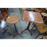 A Victorian mahogany tripod table and a teak jardiniere stand