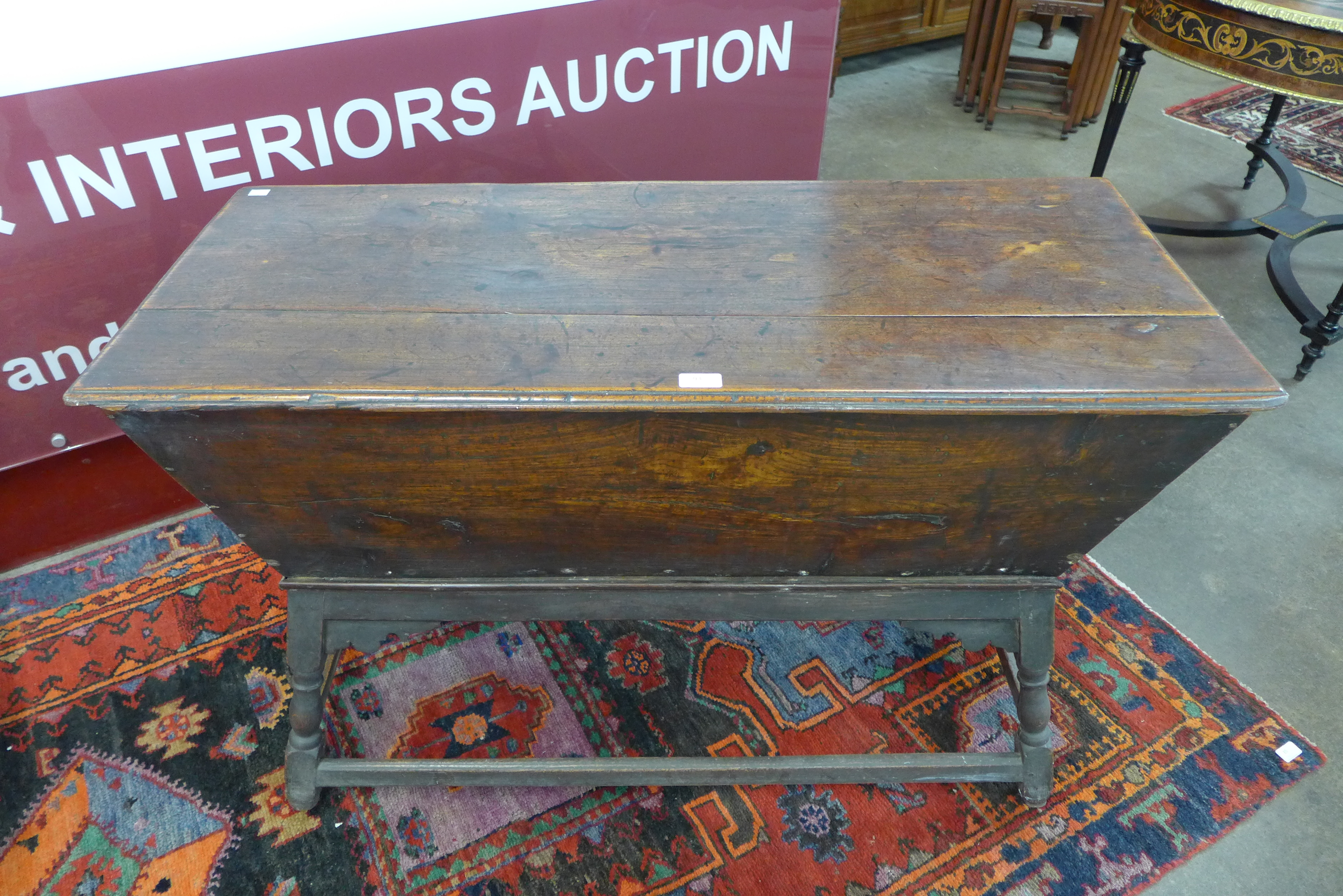 A George III elm dough bin on oak stand - Image 2 of 2