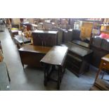 An oak dressing table, blanket chest,