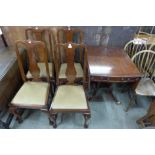 A Regency style mahogany sofa table and four Queen Anne style mahogany chairs