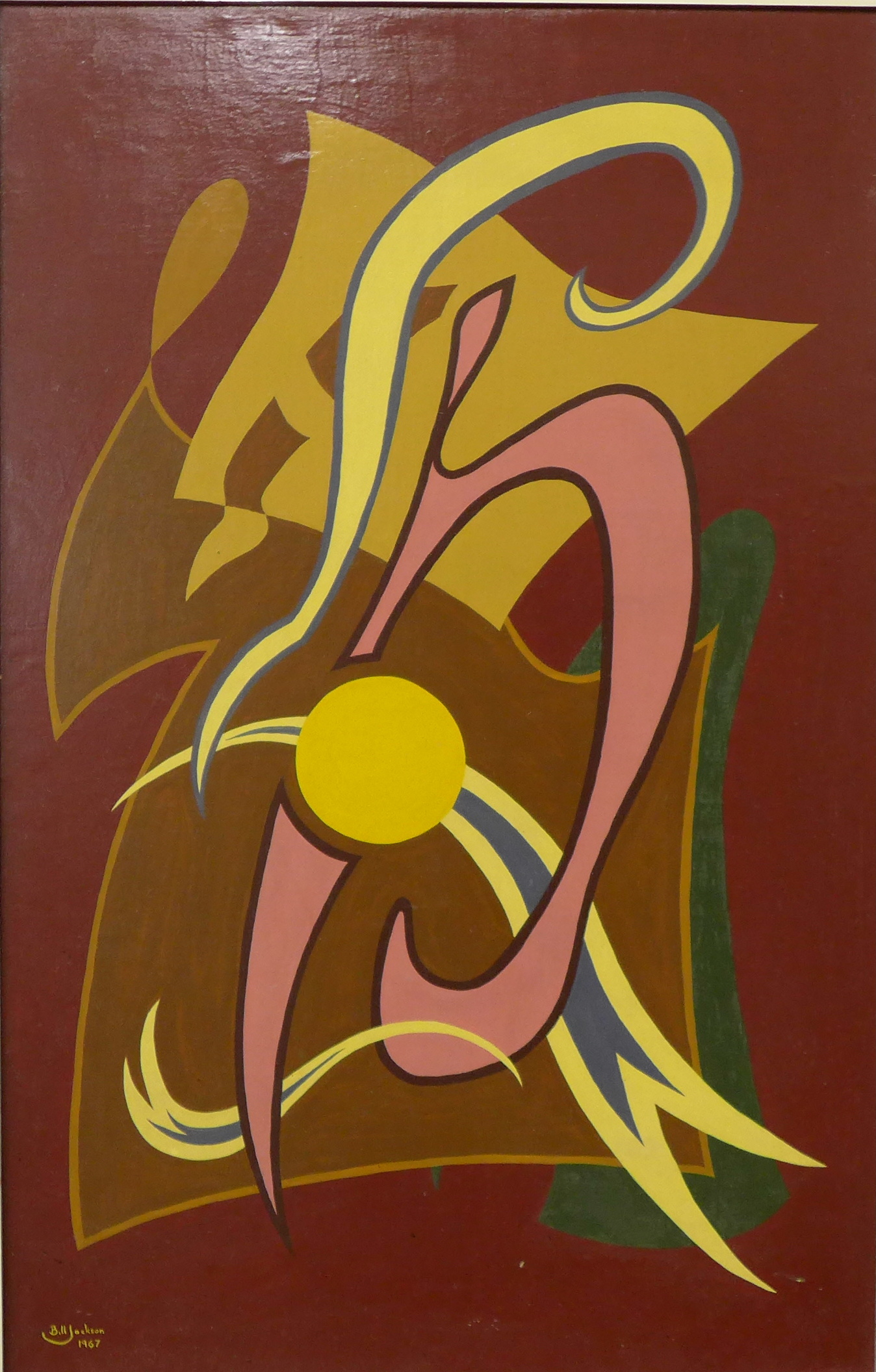 Bill Jackson, abstract oil on panel, dated 1967, 69 x 44cms,