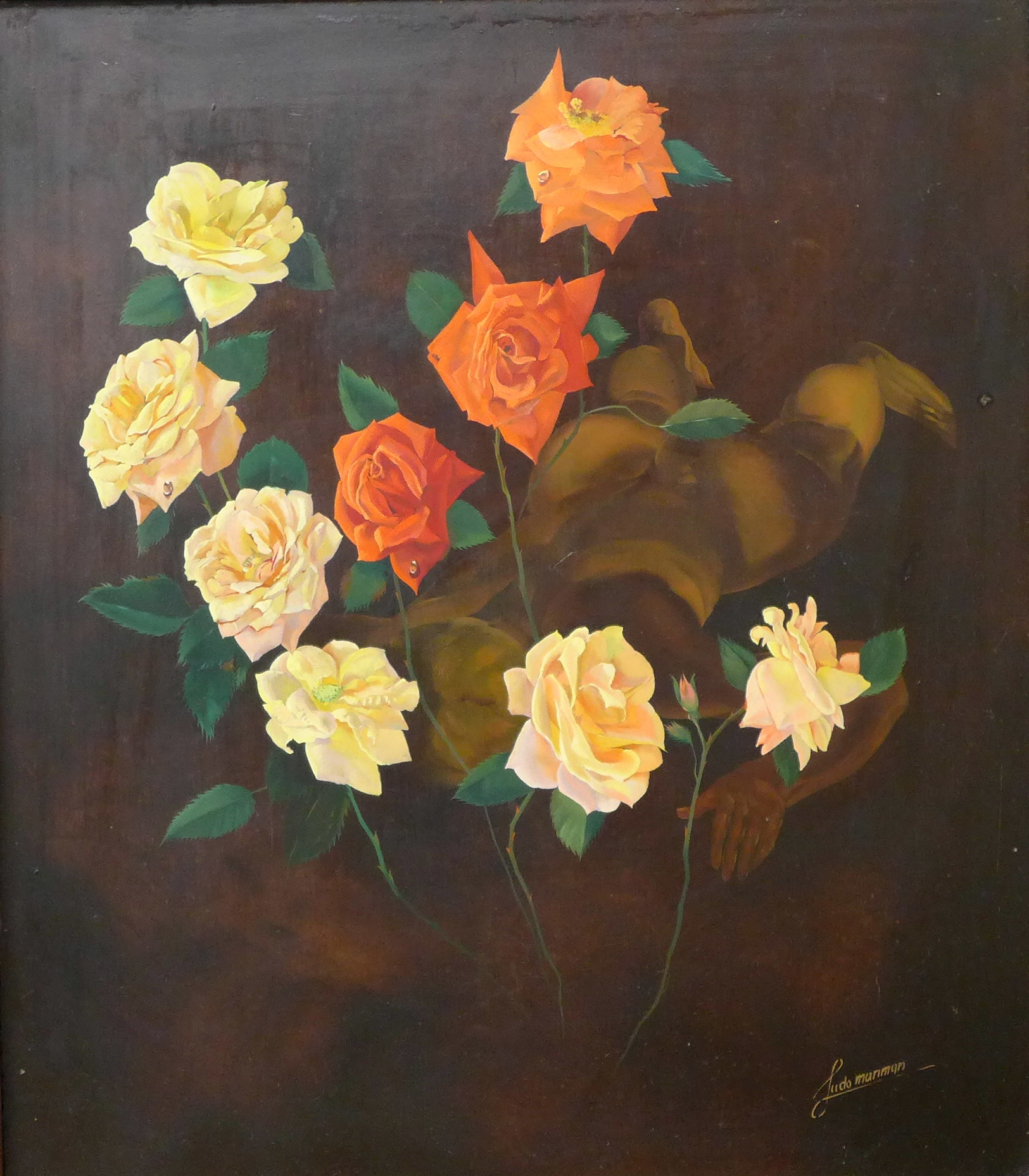 Ludo Mariman, still life of flowers, oil on board, 38 x 34cms,