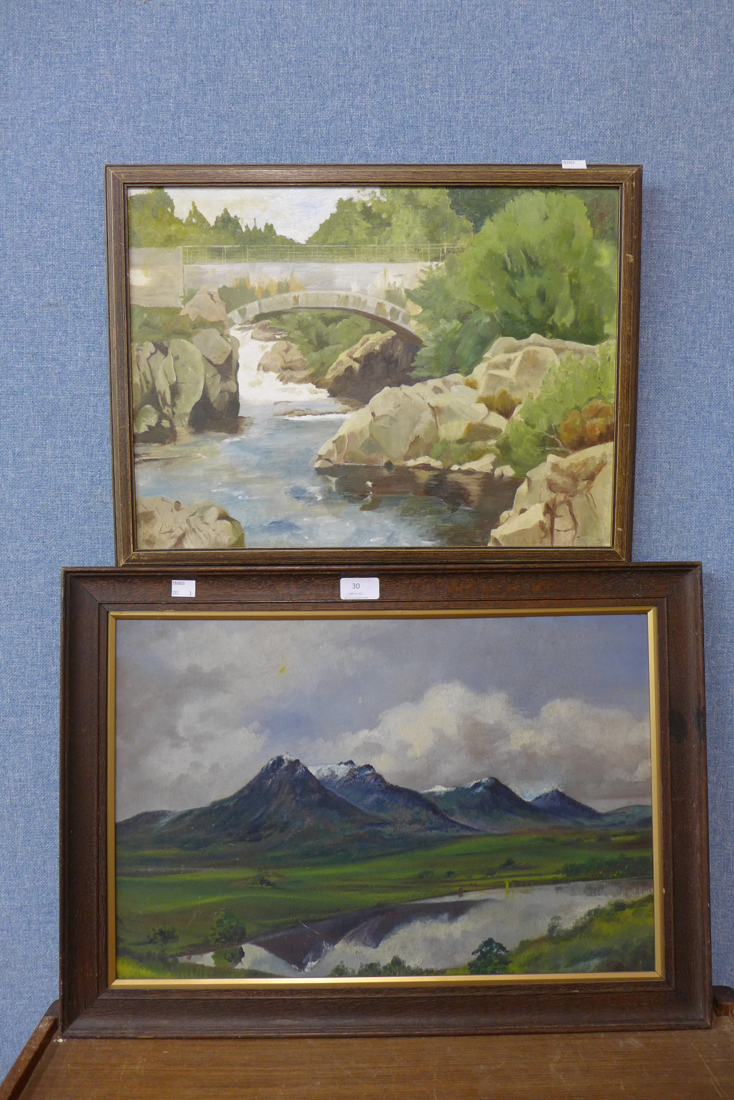 Three English School oil paintings, landscapes, - Image 3 of 3