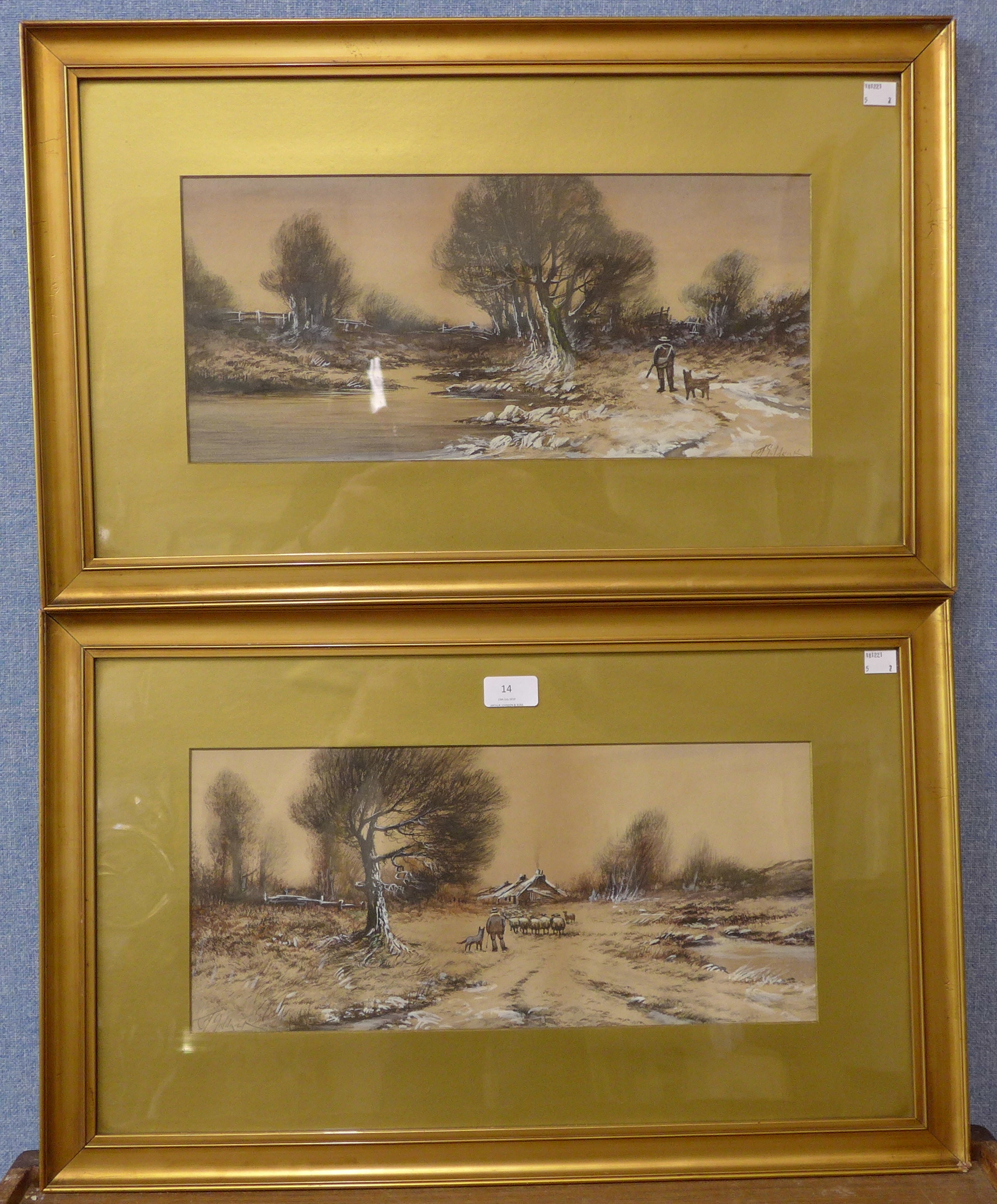 * Goldrick, pair of landscapes, pastel and watercolour, 19 x 44cms, - Image 2 of 2