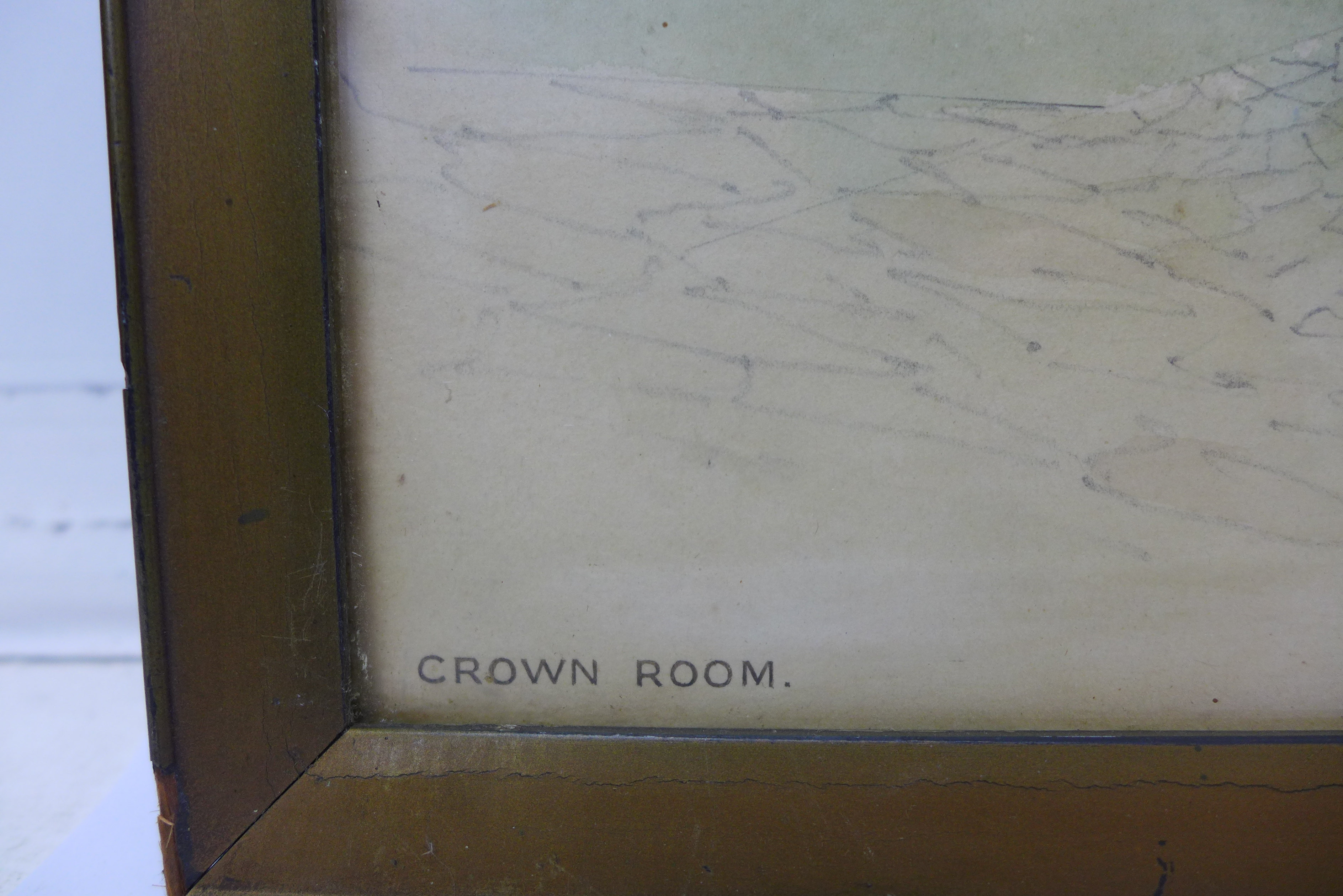 An Art Deco architectural drawing, titled Crown Room, 13 Club, 13th April 1928, 42 x 54cms, - Image 3 of 4