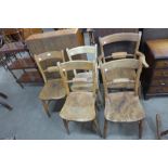 A set of five Victorian elm and beech kitchen chairs