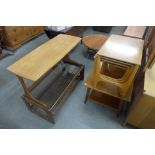 A teak nest of tables and three coffee tables