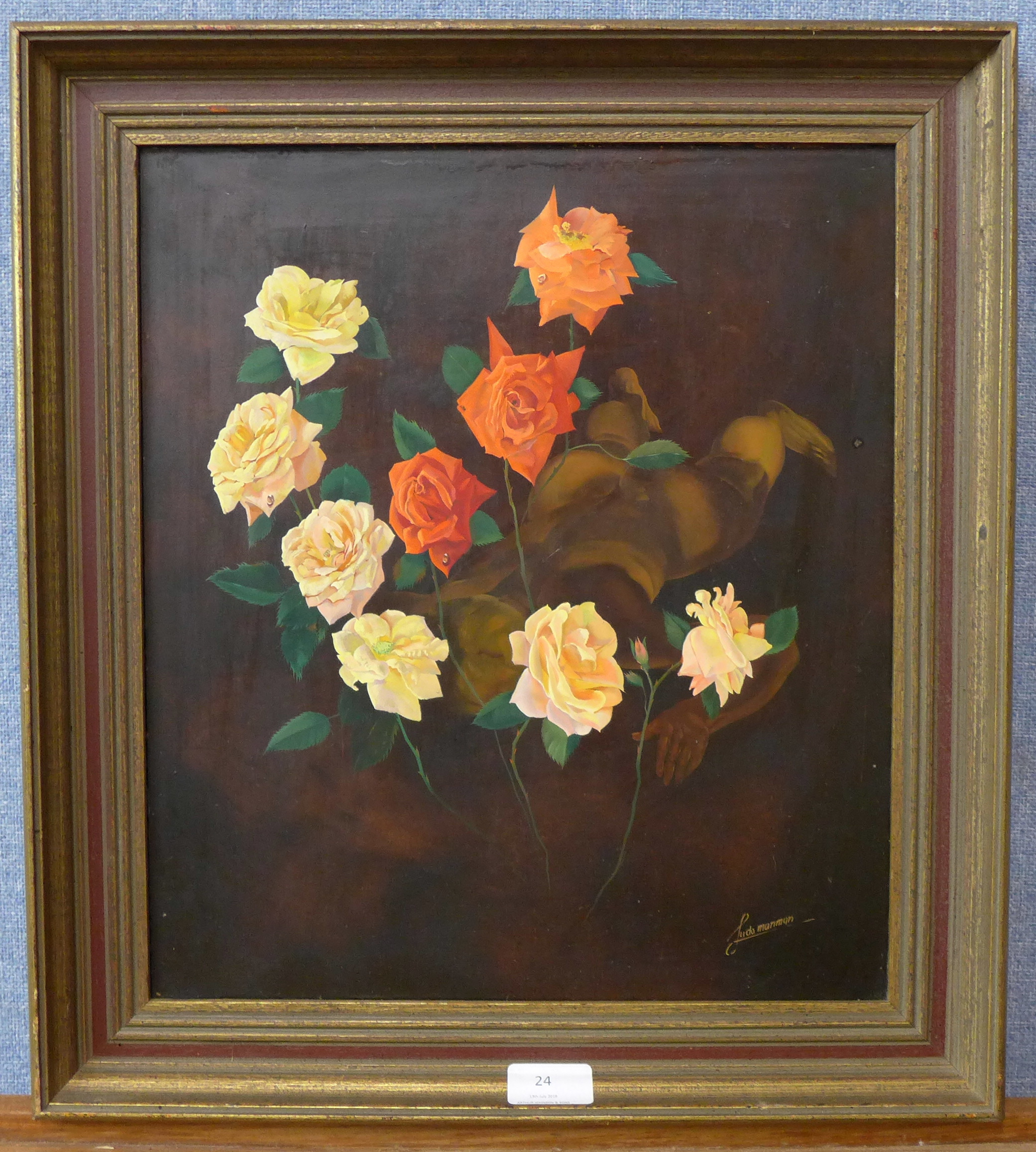 Ludo Mariman, still life of flowers, oil on board, 38 x 34cms, - Image 2 of 3