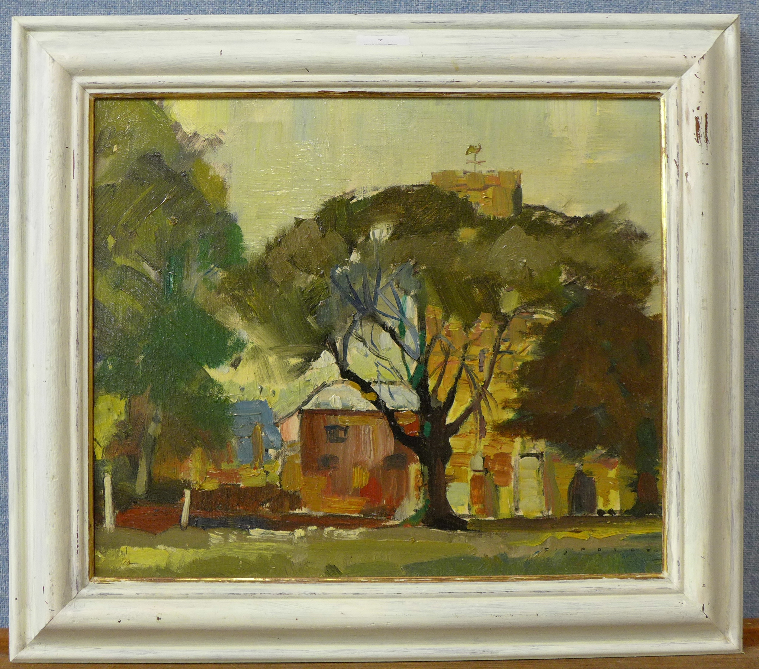 Stan Price, Strelley Church, Nottinghamshire, palette knife oil on board, 34 x 40cms, - Image 2 of 2