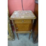 A 19th Century French inlaid mahogany and marble topped table de nuit