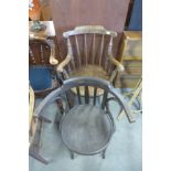 A Victorian beech penny seat kitchen chair and a bentwood chair