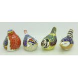 Four Royal Crown Derby bird paperweights