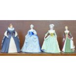 Four Franklin Porcelain figures, Elizabeth I, Catherine the Great,