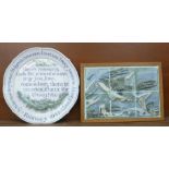A Colin Kelham wall plaque and a studio pottery charger,
