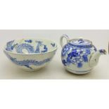 An 18th Century china teapot and a 19th Century china bowl,