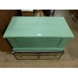 A painted pine box and a steamer trunk