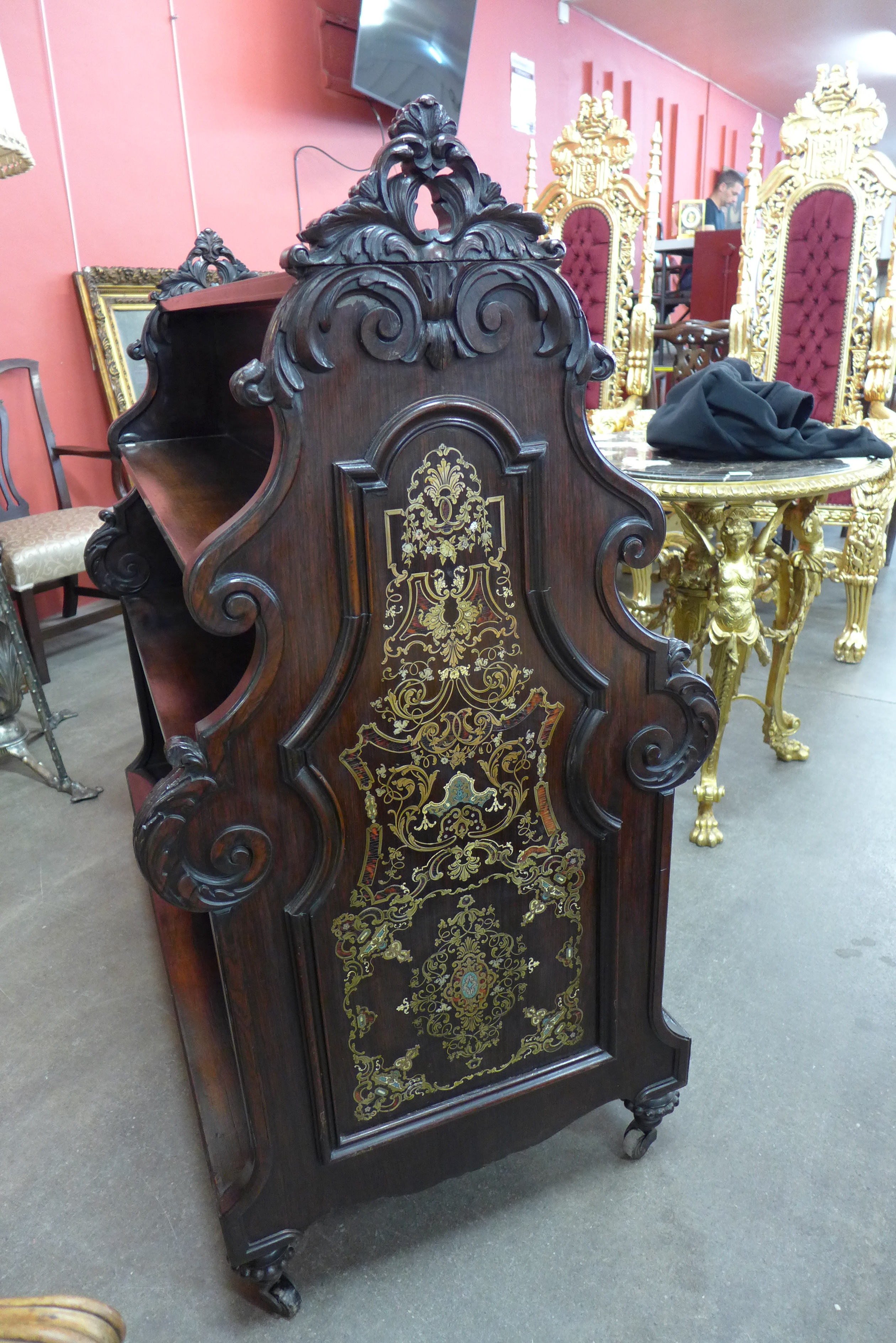 An early Victorian inlaid rosewood double sided bookcase - Image 3 of 4