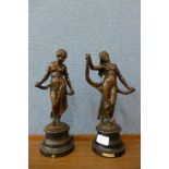 A pair of copper effect metal classical lady figures