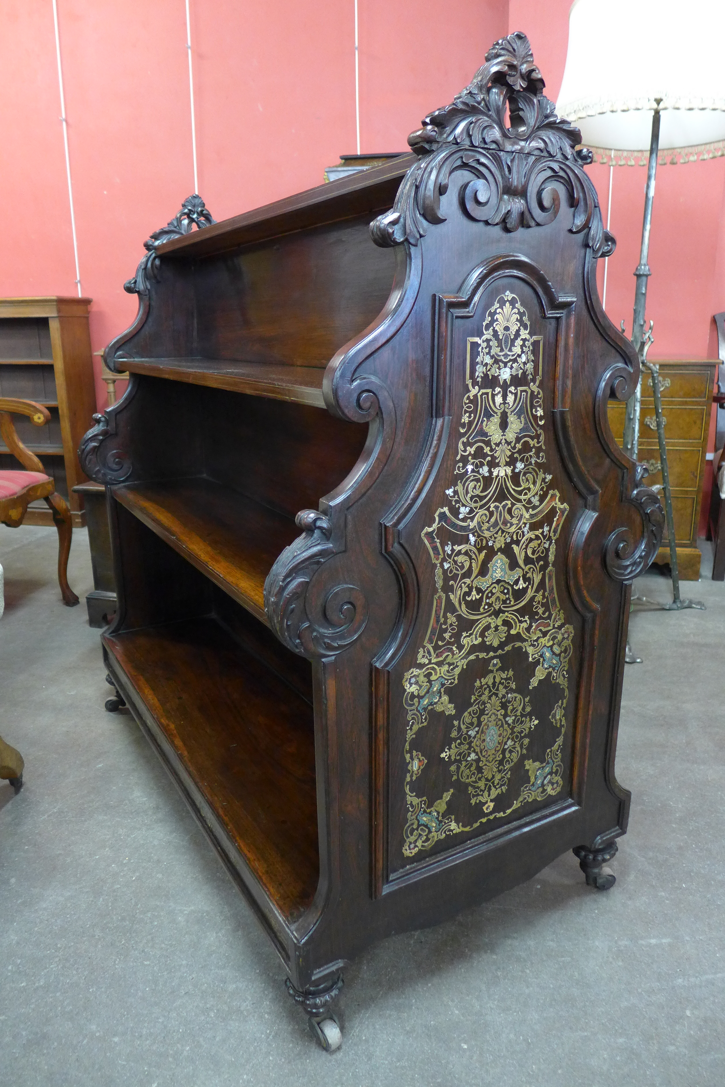 An early Victorian inlaid rosewood double sided bookcase - Image 4 of 4