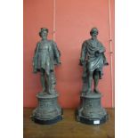 A pair of 19th Century French spelter figures, Columbus 1492 and Gutenberg 1450,