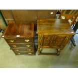 A mahogany chest of drawers and an Old Charm two door cabinet