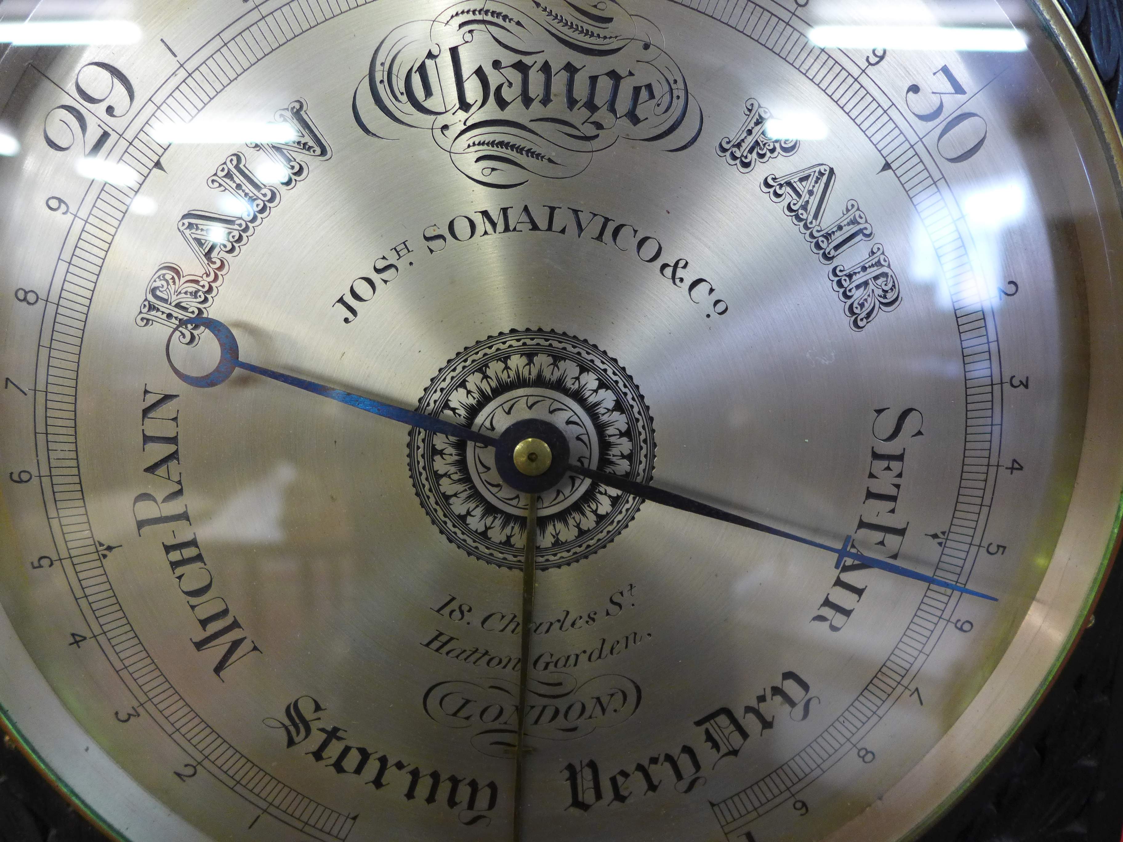 A Victorian ebonised barometer, Josh Somalvico & Co, Hatton Garden, - Image 2 of 2