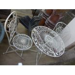 A French style painted garden table and two chairs