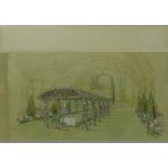 An Art Deco architectural drawing, titled Crown Room, 13 Club, 13th April 1928, 42 x 54cms,