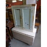 A painted pine wall cupboard and painted pine box