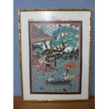 An oriental painting on pith paper and an African screen print