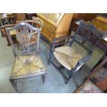 An American oak open armchair and an oak side chair