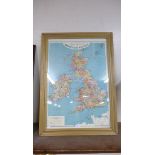 A framed school room map of the British Isles