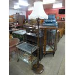 A walnut display cabinet, trolley,