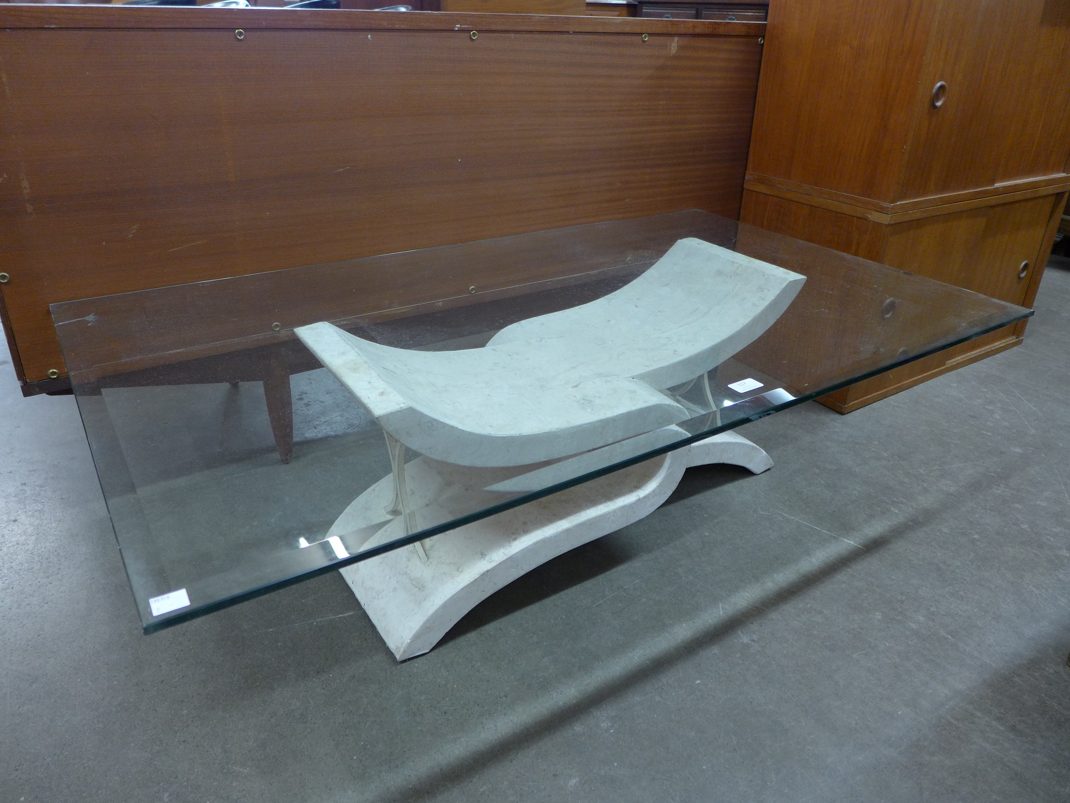 A glass topped coffee table