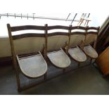 An oak folding four seat chapel bench,