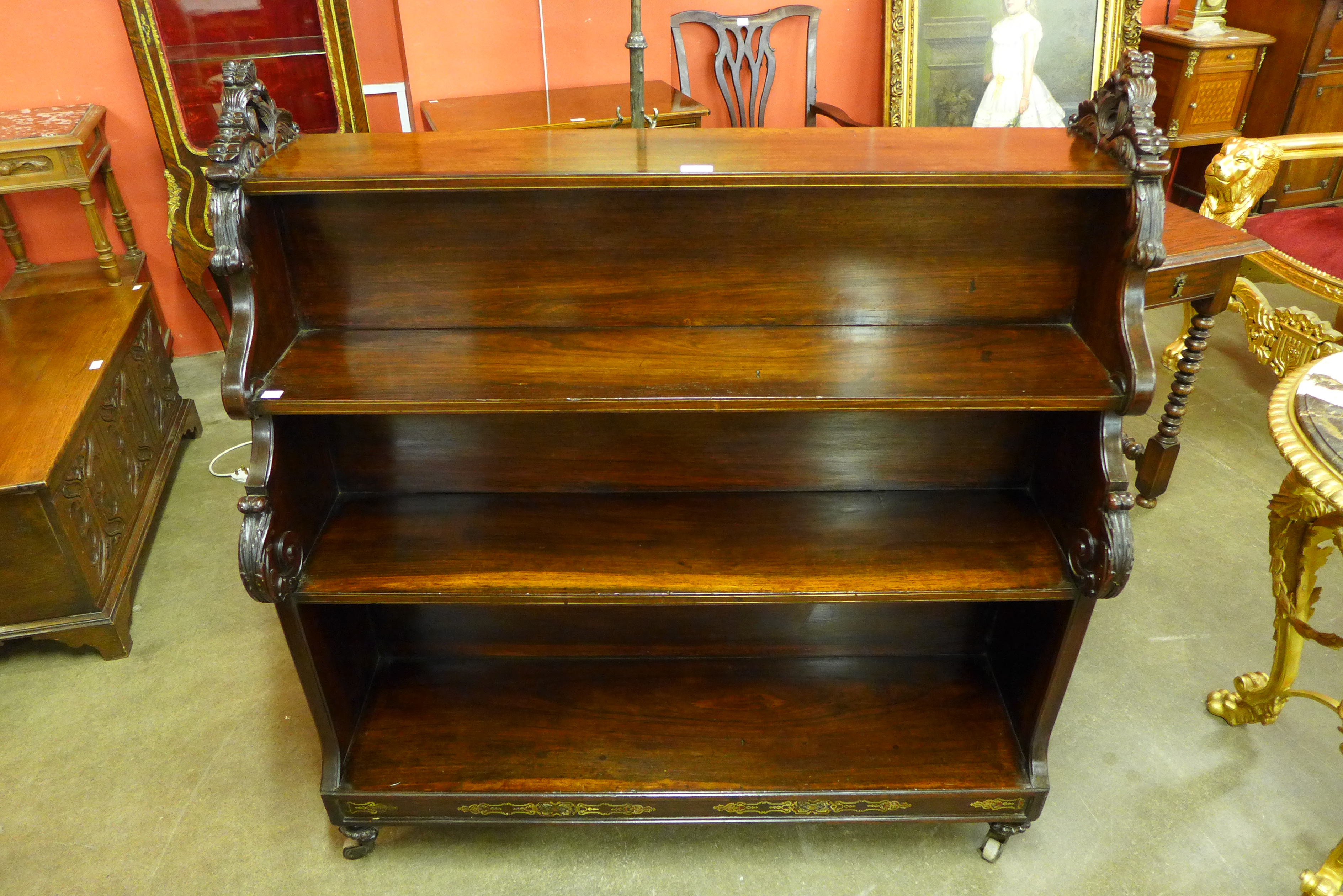 An early Victorian inlaid rosewood double sided bookcase - Image 2 of 4