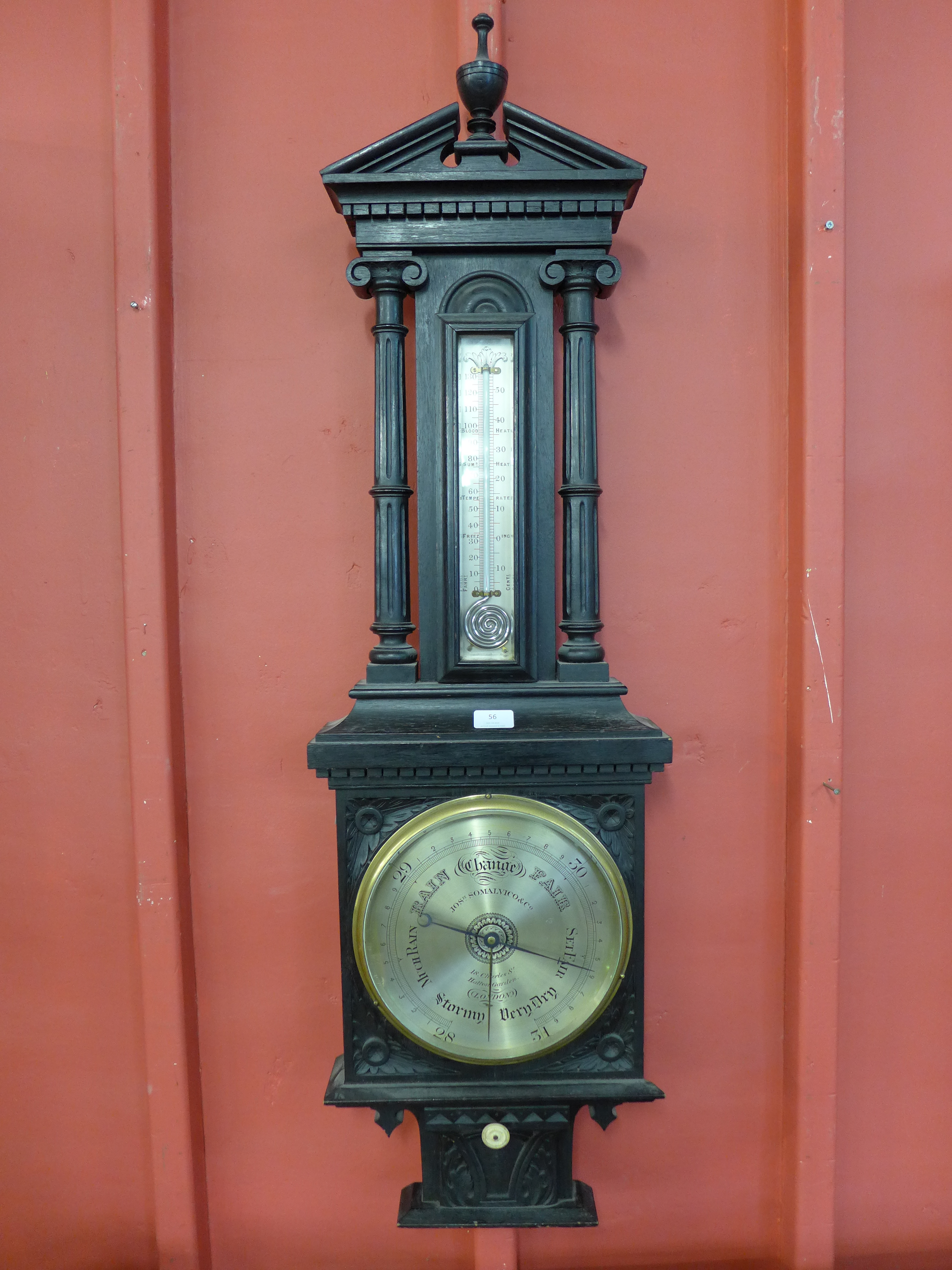 A Victorian ebonised barometer, Josh Somalvico & Co, Hatton Garden,