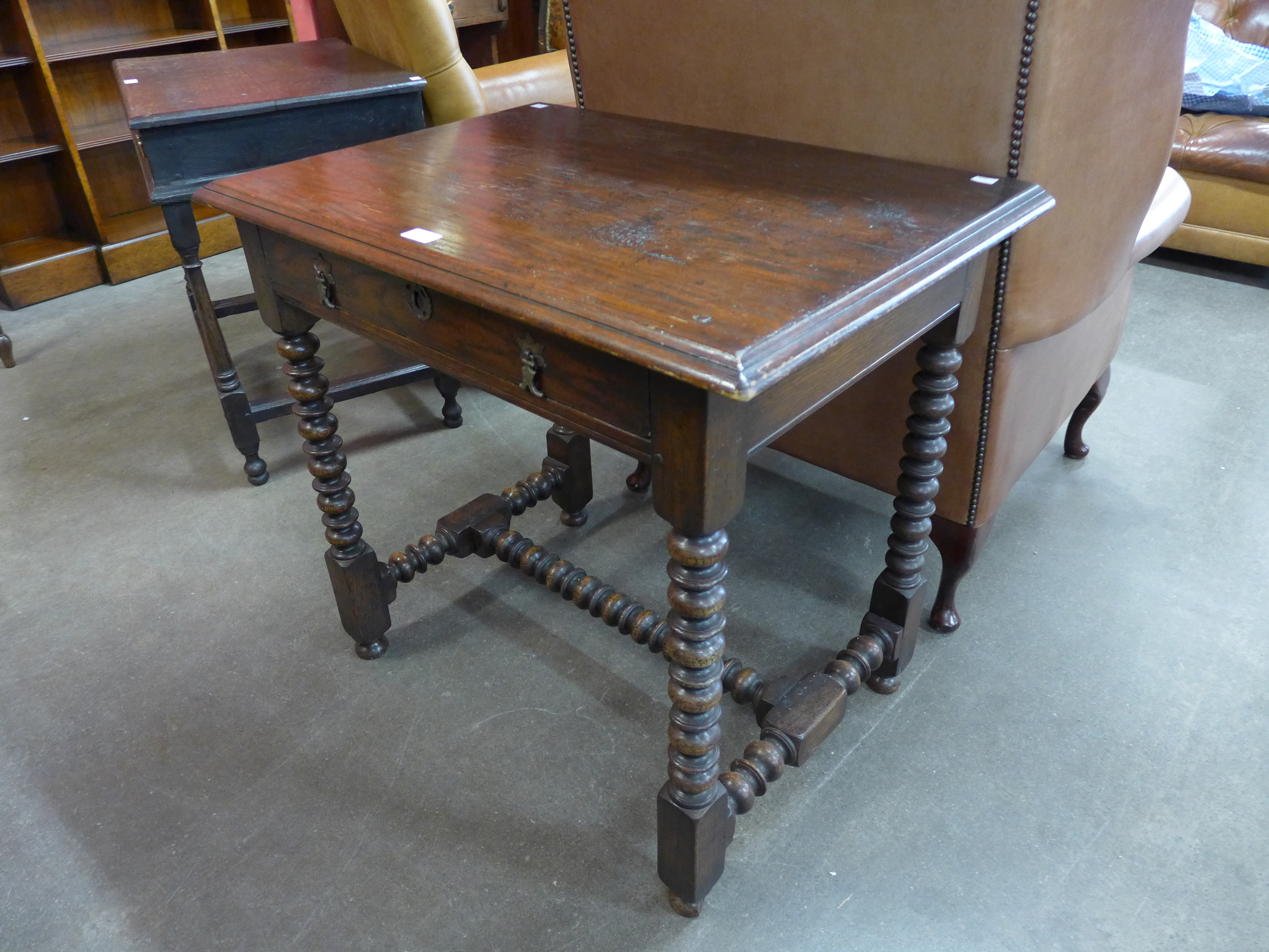 A William III style oak single drawer side table