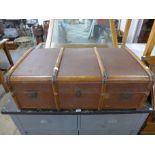 A banded steamer trunk