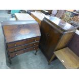 A walnut bureau and an oak tallboy