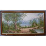 Three landscapes, oil on board, framed,