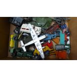 A Dinky Toys Meccano York 704 aeroplane and other die-cast model vehicles, including military,