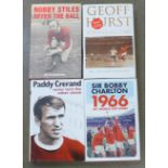 Four football autobiographies including Bobby Charlton, Geoff Hurst, etc.