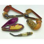 Four pipes including silver mounted,