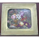 A gilt framed hand decorated plaque,