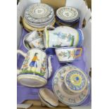 Henriot Quimper France pottery; teapot, jug, cups, saucers, plates,