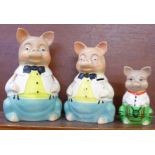 A set of three graduated Ellgreave pig money banks