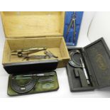 Two Moore & Wright micrometers and drawing instruments