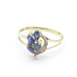 A 9ct gold, sapphire and diamond ring, 1.