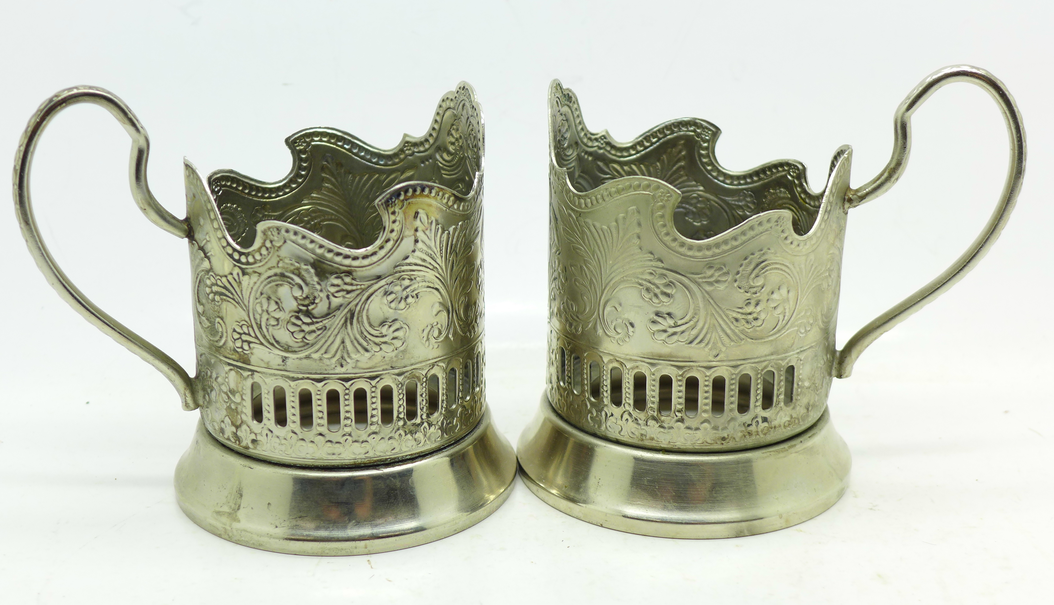 A pair of Soviet period silver plated glass holders,